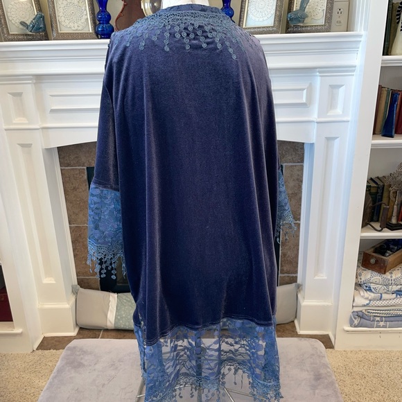 Dusty blue velvet and lace dress tunic. Handmade. - Picture 2 of 4